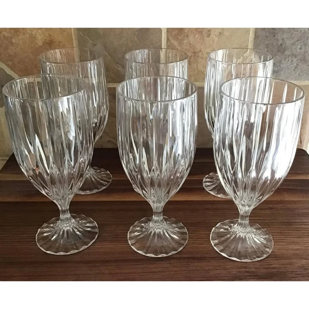 Vintage Mikasa Park Lane Set of 6 Clear Glass Water Goblets Stemmed 7